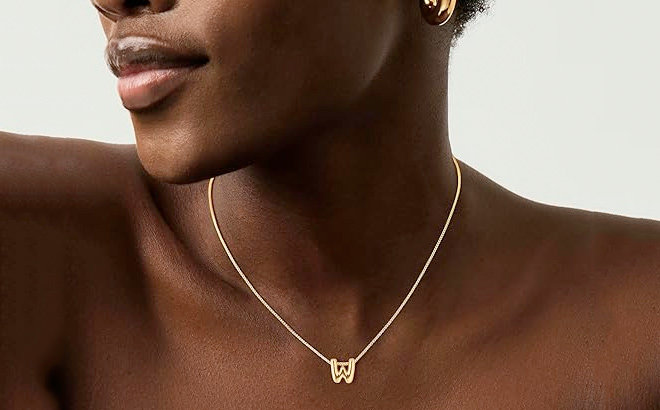 ubble Initial Necklaces Dainty Gold Letter Necklace 14K Gold Plated