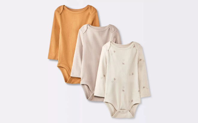 Cloud Island Baby Birds Long Sleeve Wide Ribbed Bodysuit 3 Pack