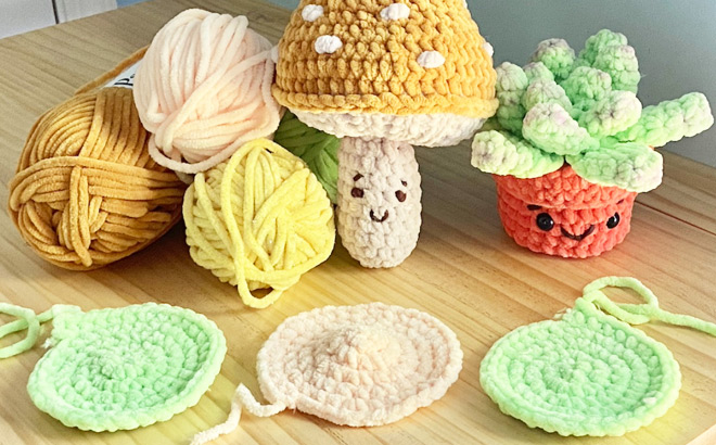 Crocheted Stuffed Toys on a Table