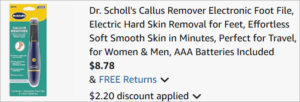 Checkout page of Dr Scholls Callus Remover Electronic Foot File