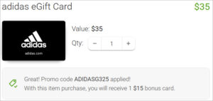 Checkout page of a free 15 Adidas Bonus Reward Card