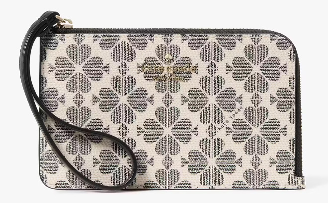 Kate Spade Outlet Lucy Spade Flower Small L Zip Wristlet in Black Color