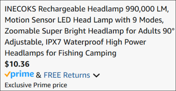 LED Rechargeable Headlamp Checkout Screenshot