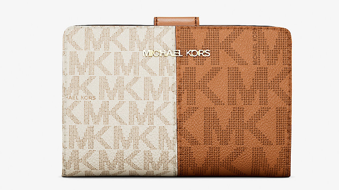 Michael Kors Jet Set Medium Two Tone Logo Wallet in Deer Multi Color