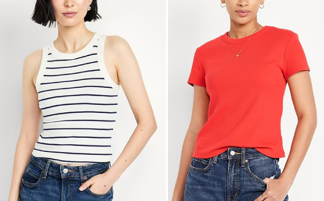 Old Navy Snug Striped Tank Top and Snug Crop T Shirt