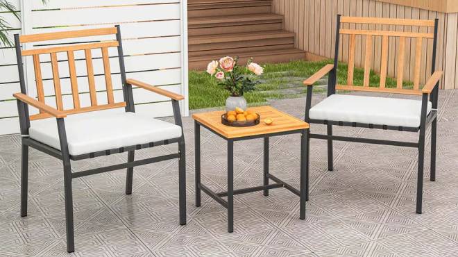 Costway 3 PCS Outdoor Furniture Set with Coffee Table Heavy Duty Metal Frame for Balcony