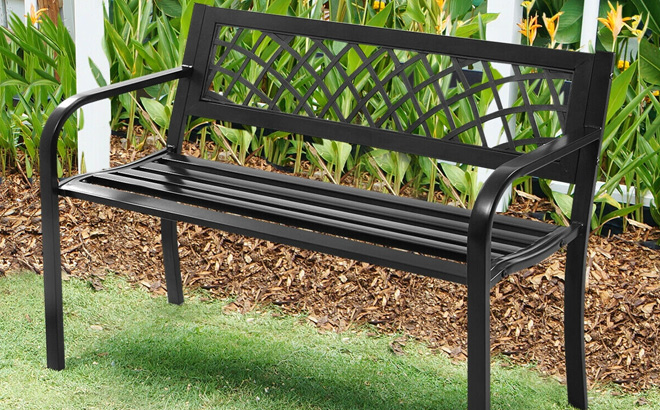 Costway Patio Park Garden Bench Porch Path Chair Outdoor Deck Steel Frame